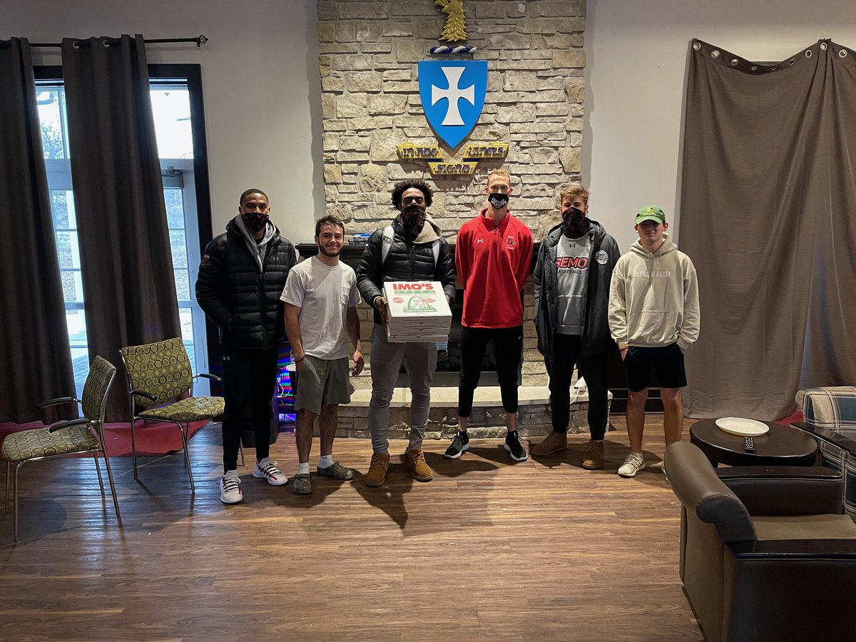 Stopped by Greek Village on campus and surprised them with <a href="/imospizza/">Imo's Pizza</a>. Coming off of 2 wins with 3 BIG Home Games this week! Murray State at 6 p.m. tomorrow #LetsSoar