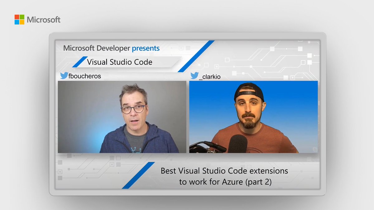 VisualStudio's tweet photo. Are you working with Azure and #VSCode? 

Discover some of the best extensions in this episode of All Around Azure with @FBoucheros and @_ClarkIO: https://t.co/ByeUV6jIOW https://t.co/omuM9M9sRJ
