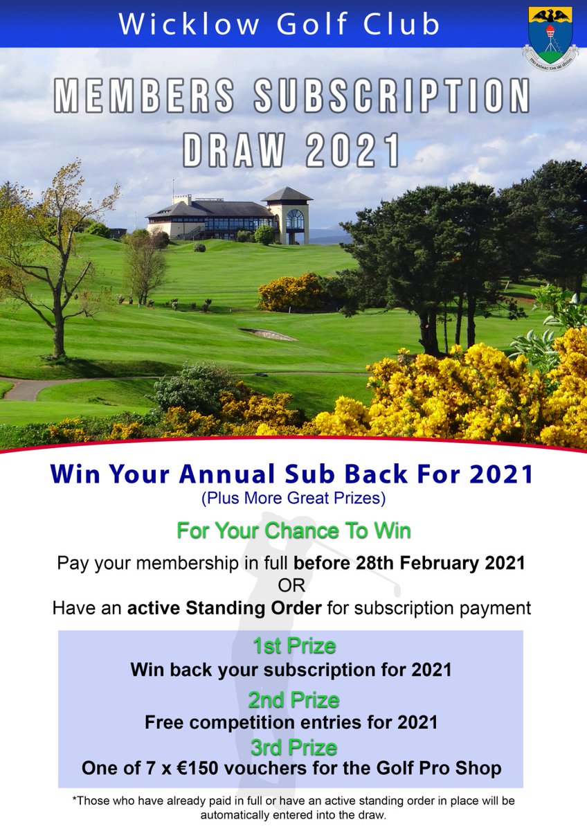 Wicklow Golf Club Members "Win your 2021 Sub Back"