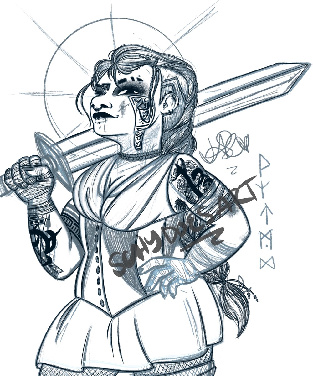 wanna do a thing where I show some of the messy art stuff. 

Starting off! 

Nadya, my latest D&amp;D character. 

Don't let it fool you: she's a bard. And actually really nice. 

#whatsinyoursketchbook #dndartists #dndart  #characterart