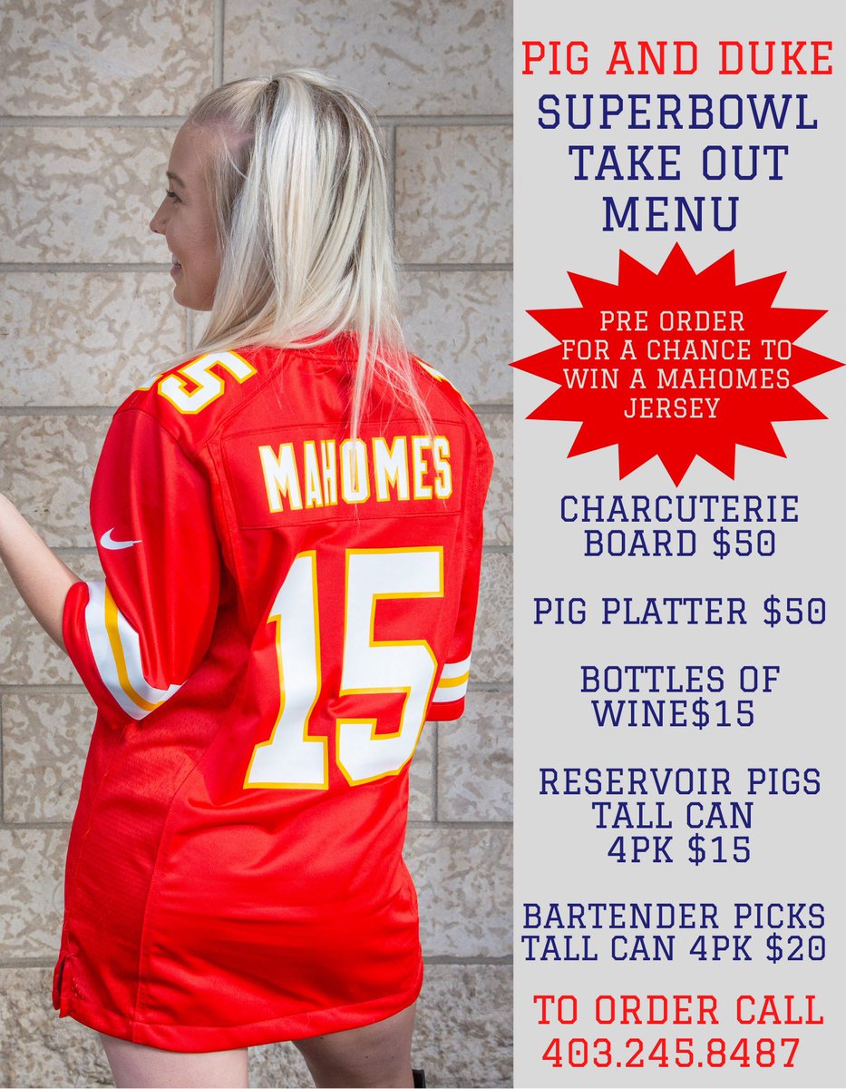 @PigandDuke #SuperBowl Take Out features. Pre Order to be entered to Win a Mahomes Jersey #RealPub