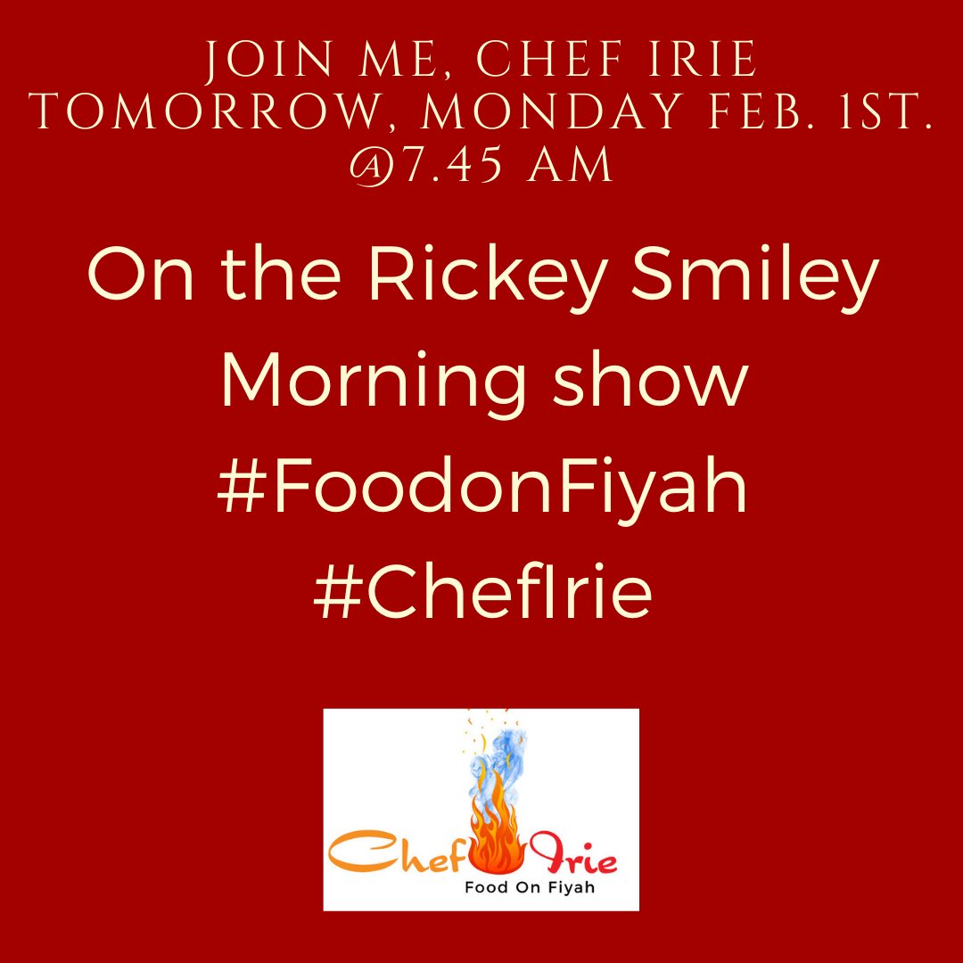 ChefIrie's tweet image. More Fiyah. Where ever you get the Rickey Smiley Morning show, Listen in tomorrow. morning at 7.45am. #PrivateChef #Foodonfiyah #radioshow #interview  #globalcuisine #Blackradiohost #Caribbeancuisine #Rickeysmileymorningshow #chefirie