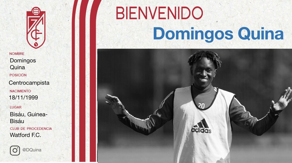 FValverdismo's tweet photo. 🚨 #QuinaNazarí 

🔴 El centrocampista Domingos Quina se incorpora al #Granada 
 
🖊️ Llega cedido con opción de compra

📷 Será presentado mañana a las 13:00 

ℹ️ https://t.co/k5SHIX9jBy https://t.co/jtYkuOiodX