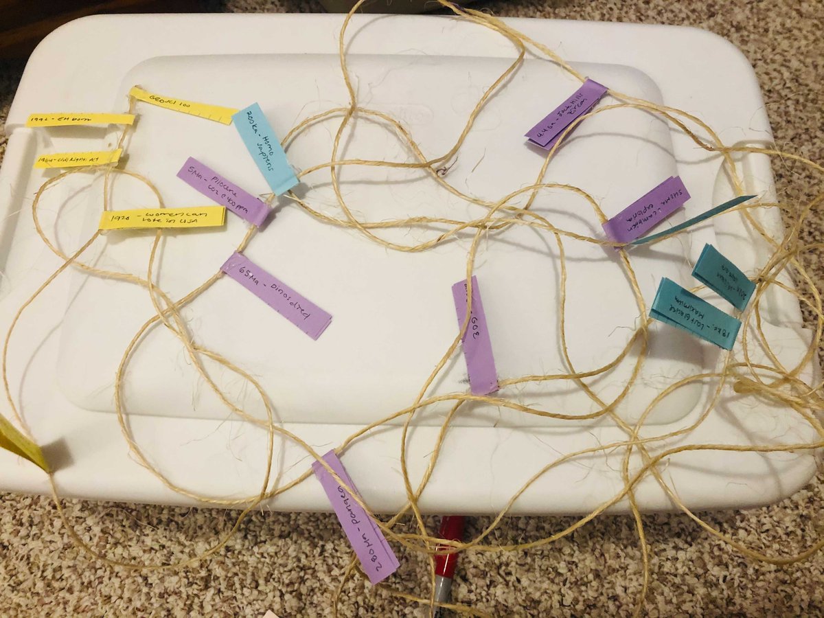 emilyemixon's tweet photo. This semester in @tadadaScience's #GEO100 @uwgeoscience we're making 'strings of time' to visualize deep time and Earth history events! Can't wait to get ~450 of these in the mail over the next few months for an innovative #art #science creative piece! #geology #geochronology https://t.co/XchNBbHJ0J