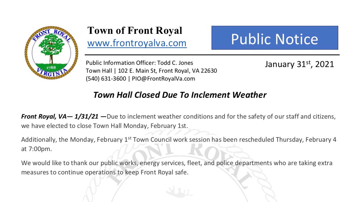 Please note. Public Notice. #townoffrontroyal #virginia #warrencounty