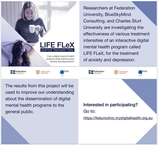 Can a digital mental health program help improve your anxiety and depression?
The direct link to participate is here feduniclinic.mydigitalhealth.org.au

#researchstudy