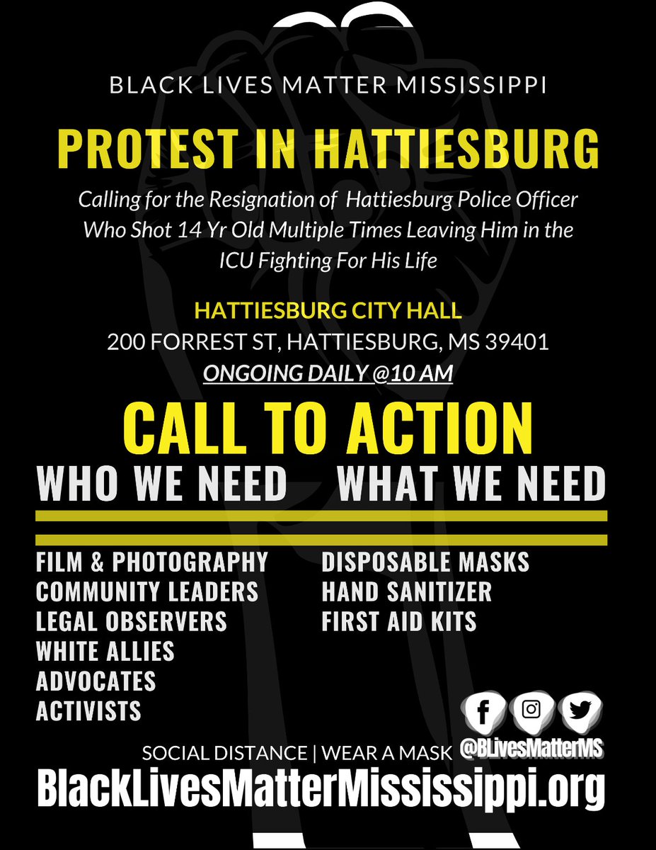 BLivesMatterMS's tweet photo. *A 14 yr old Black Child was shot multiple times in the stomach and back by Hattiesburg Mississippi Police* Officer in civilian clothes by Hattiesburg High School Wednesday morning. The child is now in ICU.
#BLM #Protest #HattiesburgHigh #HPD #NoJusticeNoPeace https://t.co/h1ReUuvADu