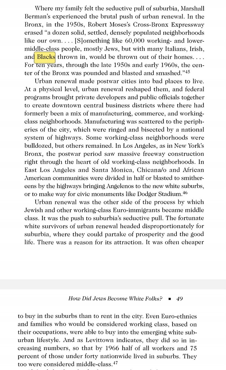 Much of her angle is to insist that society accepted Jews before blacks. She'll go on to argue that many Jews betrayed solidarity and engaging in anti-Black racism in their efforts to clamor for whiteness. Earning privilege by being racist traitors.