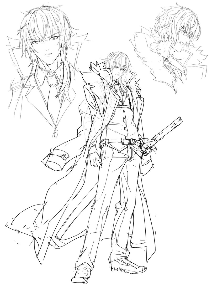 Crystalia公式 ゆれあか蔵出し妄想ネタ祭 6 11 武器デザイン等担当のサイキライダーさんのラフイラストを順次公開中 開発初期の妄想が含まれますので本編との違いがございます 九鬼隆久 初期案では ロングコートが良く似合う かなりのイケメン