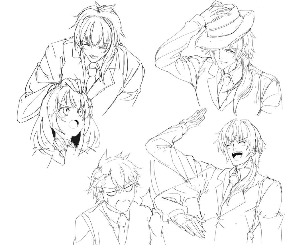 Crystalia公式 ゆれあか蔵出し妄想ネタ祭 6 11 武器デザイン等担当のサイキライダーさんのラフイラストを順次公開中 開発初期の妄想が含まれますので本編との違いがございます 九鬼隆久 初期案では ロングコートが良く似合う かなりのイケメン