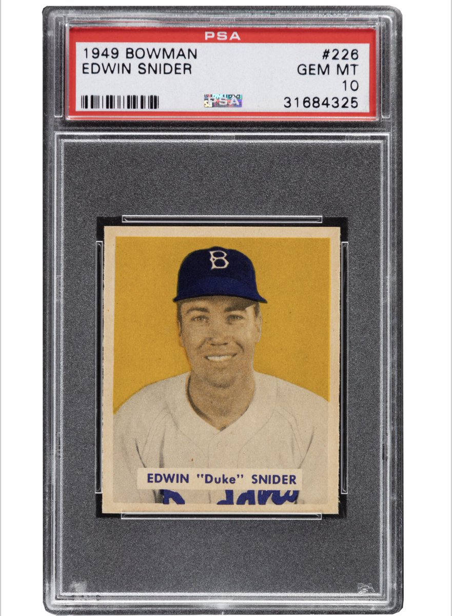 Heritage_Sport's tweet image. This @PSAcard Gem Mint 10 #DukeSnider rookie is the only example of The Duke’s cardboard debut to receive a perfect rating from either PSA or SGC. In fact, only 48 cards from the entire ‘49 Bowman issue have achieved that feat out of 70,000+ submissions
sports.ha.com/itm/baseball/1…