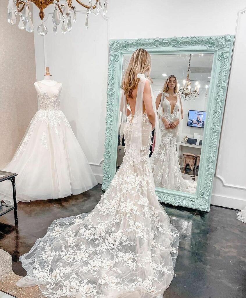 GaliaLahav's tweet photo. THE MOST BEAUTIFUL REFLECTION THERE EVER WAS // The train on our  #G_104 is just everything and more! @isabelbridal #GaliaLahav #GLGala https://t.co/wtbLN8bZBO https://t.co/0u3zLgG2rM