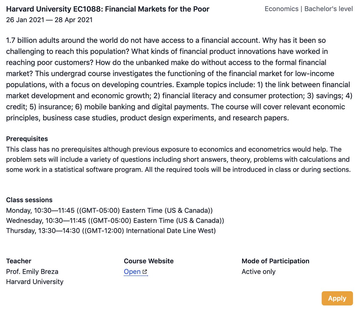 Please RT: We have a website now! Check out remotestudentexchange.org

It already has a new class on offer: "Financial Markets for the Poor" with Prof. Emily Breza at Harvard.

The website was made by the amazing <a href="/bschne/">Benjamin</a>, with great support from @SeyhunSaral <a href="/alokoficial/">Alok</a>.