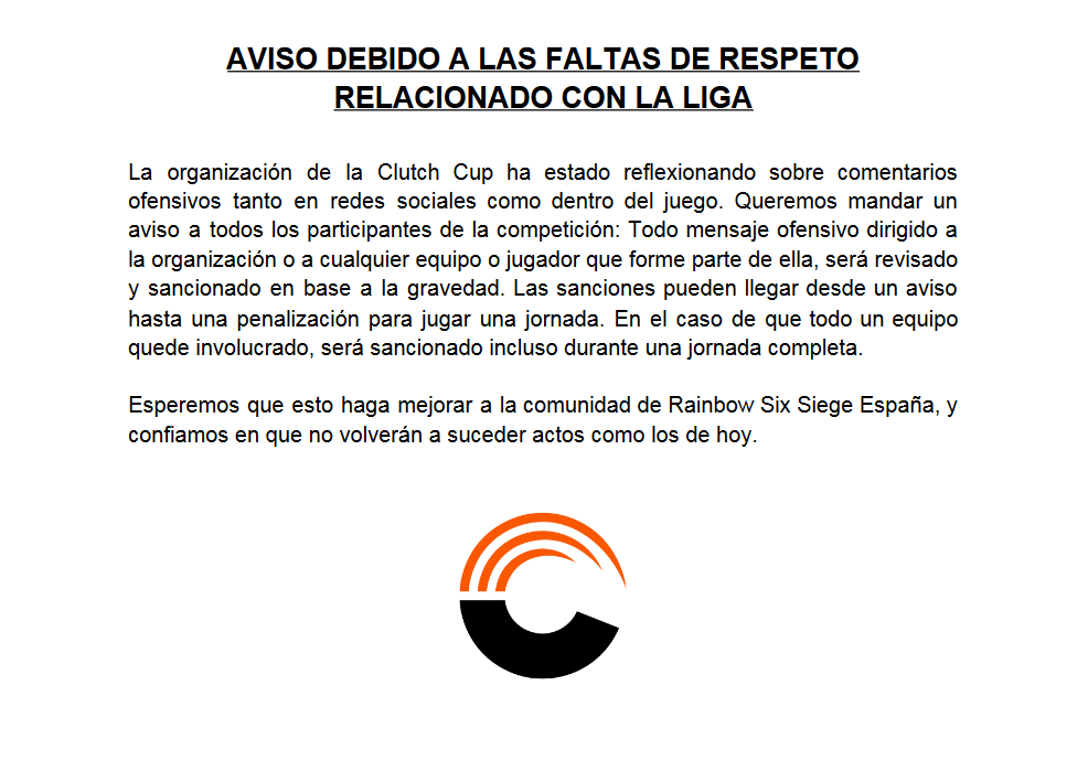 clutch_cup's tweet photo. [COMUNICADO]

Queremos poner fin a la toxicidad en la comunidad, y hemos decidido lo siguiente. https://t.co/nSySKk8Zeo