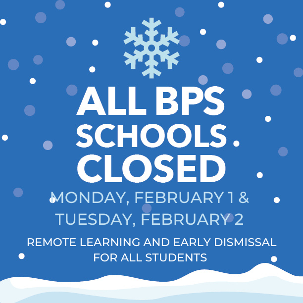 BostonPublicSchools (@bostonschools) on Twitter photo All BPS school buildings will be closed Monday, February 1 and Tuesday, February 2. 
All <a href="/BostonSchools/">BostonPublicSchools</a> students will attend classes online for partial days that will end 2.5 hours earlier than regular dismissal. BPS meal sites are open Monday, 10am-2pm. boston.gov/snow All BPS school buildings will be closed Monday, February 1 and Tuesday, February 2. 
All <a href="/BostonSchools/">BostonPublicSchools</a> students will attend classes online for partial days that will end 2.5 hours earlier than regular dismissal. BPS meal sites are open Monday, 10am-2pm. boston.gov/snow