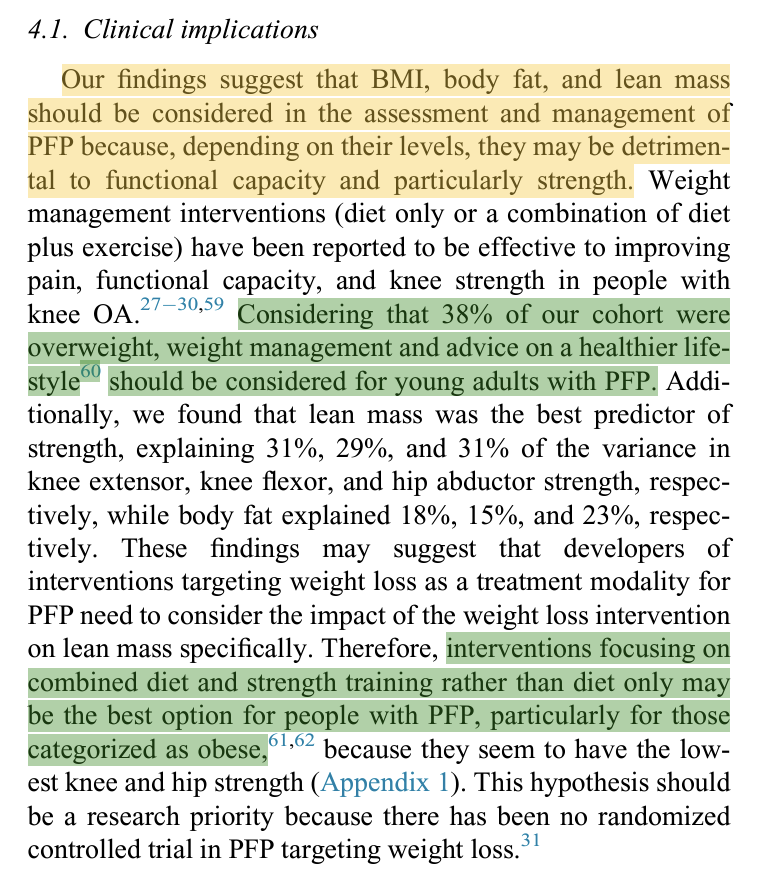 mboydphysio's tweet photo. Never thought about how obesity or higher body fat might be worsening patellofemoral pain. Something to look out for and discuss with clients in the future 🧐

From @amandaschenatto @MentiplayB et al

Full paper:
https://t.co/pq9vXRWLGs https://t.co/0YfHjHYKzL