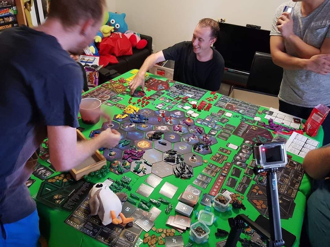 TakoBoardGaming's tweet photo. About this time 3 years ago, I filled my rental unit with 6 others to play my first 6p #TwilightImperium4 game. Didn't have enough space on the table...or my living room but it was such a memorable experience.

#Boardgames #SpaceOpera #Scifi #4xgames https://t.co/LiftCnJa5e