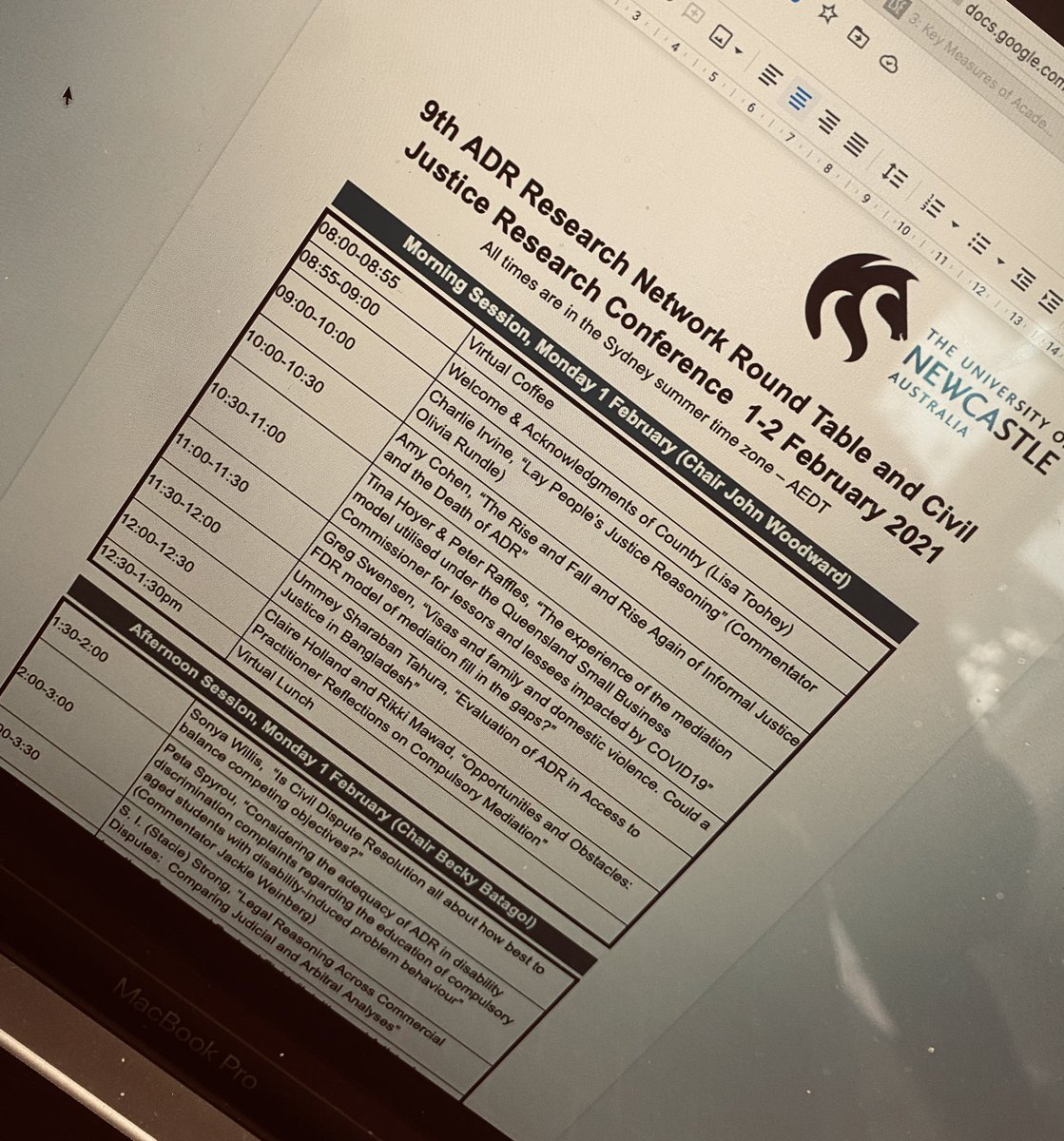 This morning (online) at <a href="/uonlawschool/">Newcastle School of Law and Justice</a> - and extraordinary lineup of presentations focussing on civil justice and dispute resolution across the globe featuring <a href="/CharlieIrvine/">Charlie Irvine</a> <a href="/MediationClinic/">StrathclydeMediation</a> <a href="/UNSWLaw/">UNSW Law & Justice</a> <a href="/kikkijayne/">Rikki Mawad</a> <a href="/Holland_CL/">Claire Holland</a>  <a href="/jcuLAW/">Law @ James Cook Uni</a> <a href="/TooheyL/">Profesor Lisa Toohey</a> @John_woodward1 @OCRundle <a href="/UTASLaw/">School of Law, University of Tasmania</a>