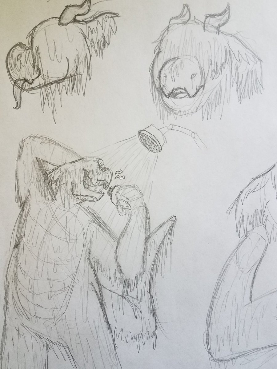 InatorL's tweet photo. Willow taking a shower is like giving a dog a bath. Btw, what shampoo is she supposed to use? #furry #traditionalart #goatdragon https://t.co/v94OvyU0Yg