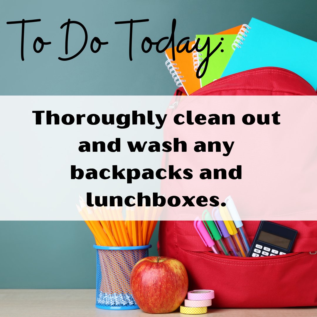 Mom2MomEd's tweet photo. Even if everyone is still doing school virtually and working from home: gather all the backpacks and lunchbags  and thoroughly clean them inside and out.

#houseandhome #home #housekeeping #todolist https://t.co/bS31CZclFO