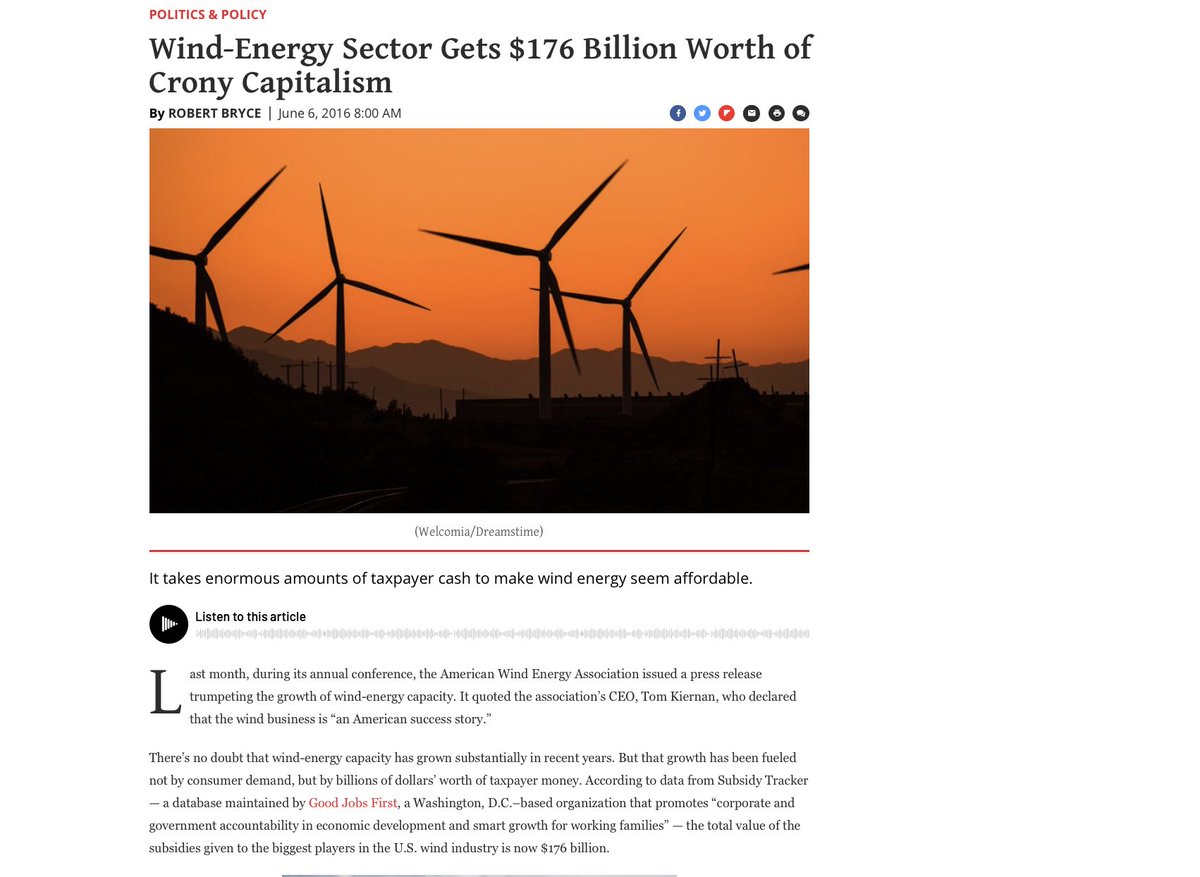 Solar Wind Farms. The Frequency emitted is dangerous to humans/animals. Government gives tax credits/loans, to "Big corporations". Costs taxpayers hundreds of "BILLIONS" Warren Buffet said " We get a tax credit if we build a lot of wind farms" It's all about the MONEY