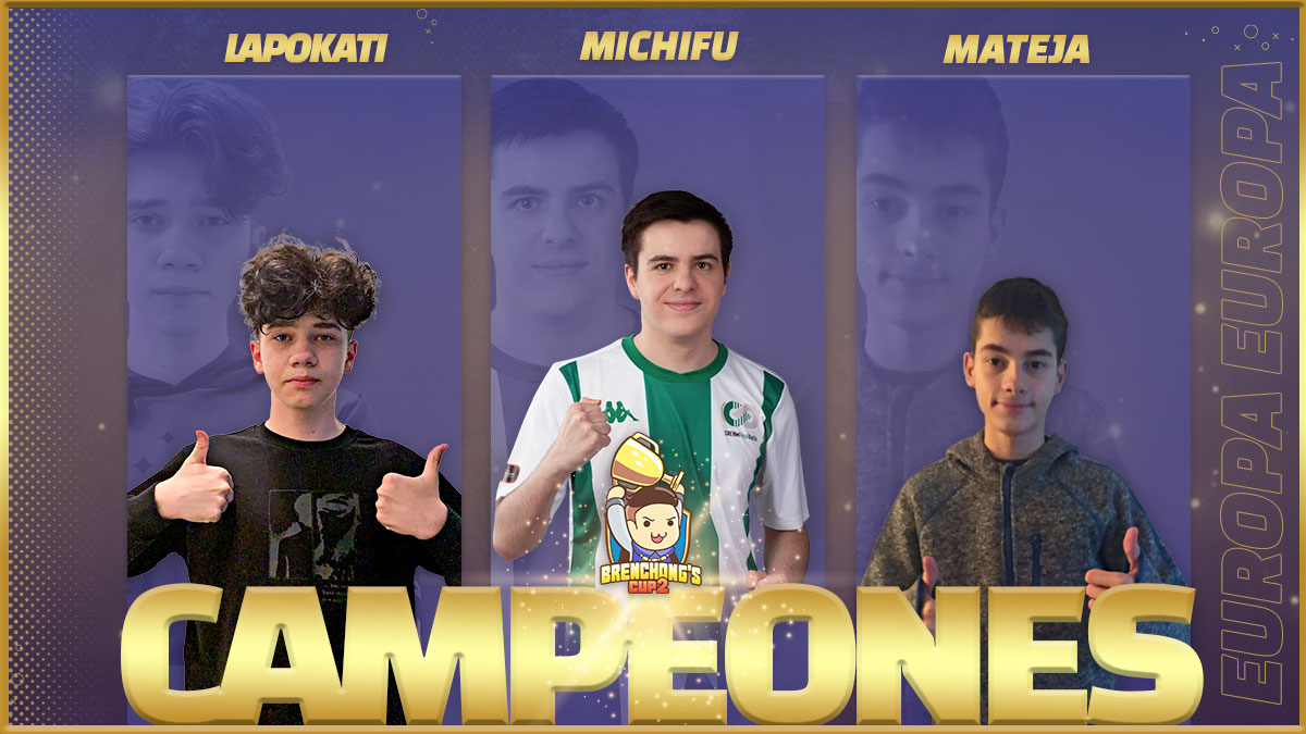 🏆#BrenChongCup2
🌍#Europe #Playoffs

🇪🇸¡Campeones regionales, enhorabuena!
🇺🇸Regional champions, congratulations!
🇯🇵地域チャンピオン、おめでとうございます！

🥇@michifucr
🥈<a href="/LaPoKaTi/">LaPoKaTi</a>
🥉<a href="/Mateja_CR/">Mateja™🇷🇸</a>