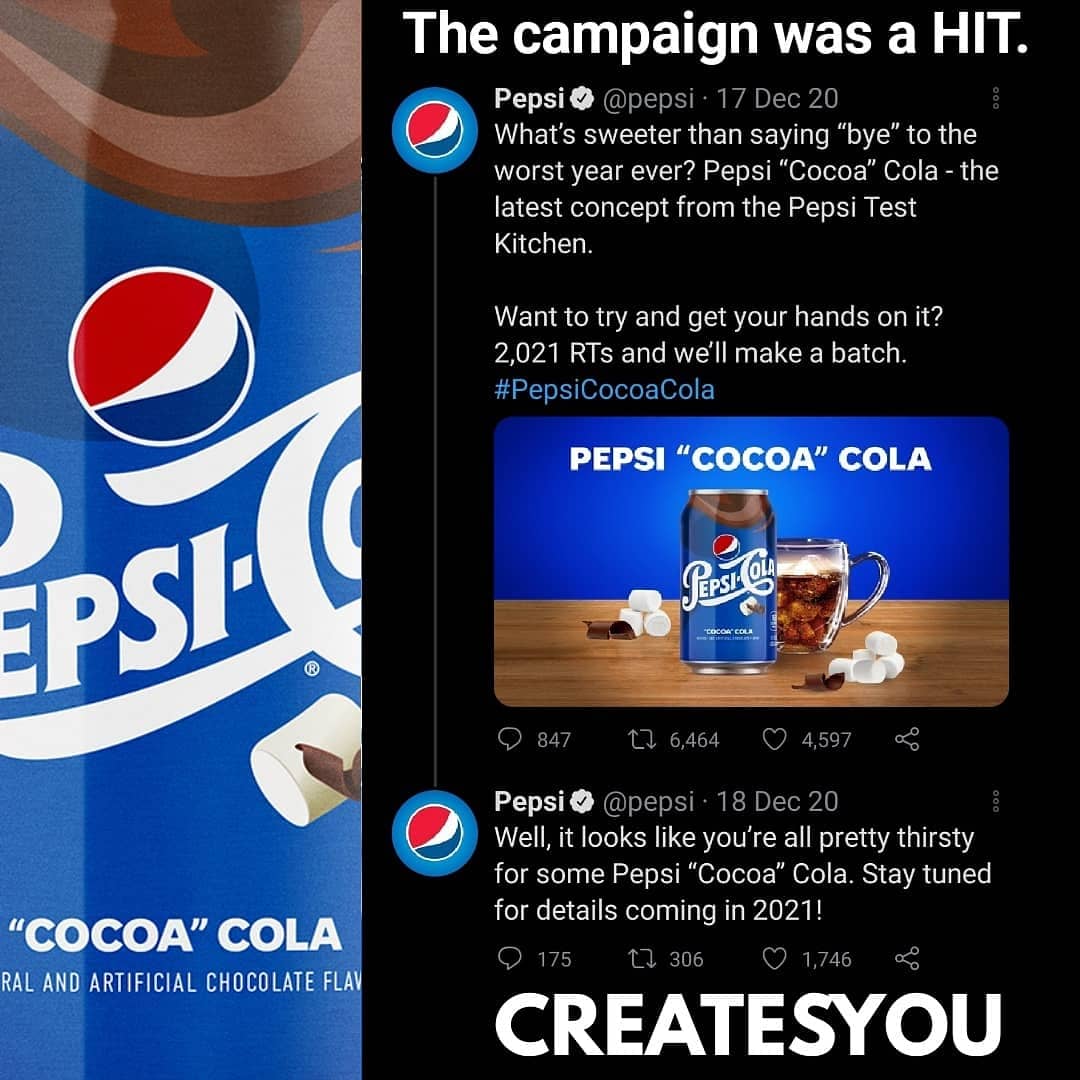 CreatesYou's tweet photo. On occasion of #NationalHotChocolateDay @pepsi giving away limited-edition flavor Pepsi called Cocoa-Cola.😋
#PepsiCocoaCola #pepsioffer https://t.co/XsYUtslkZ2