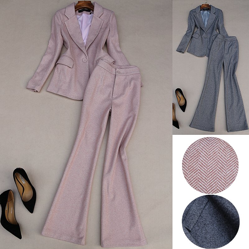 Finer46394764's tweet image. Elegant Spring Autumn Fashion Women Faux Woolen Suit Blazer and High Waist Flare Pants Clothing Set #womensuits #suitsets #suitblazer #suitpants