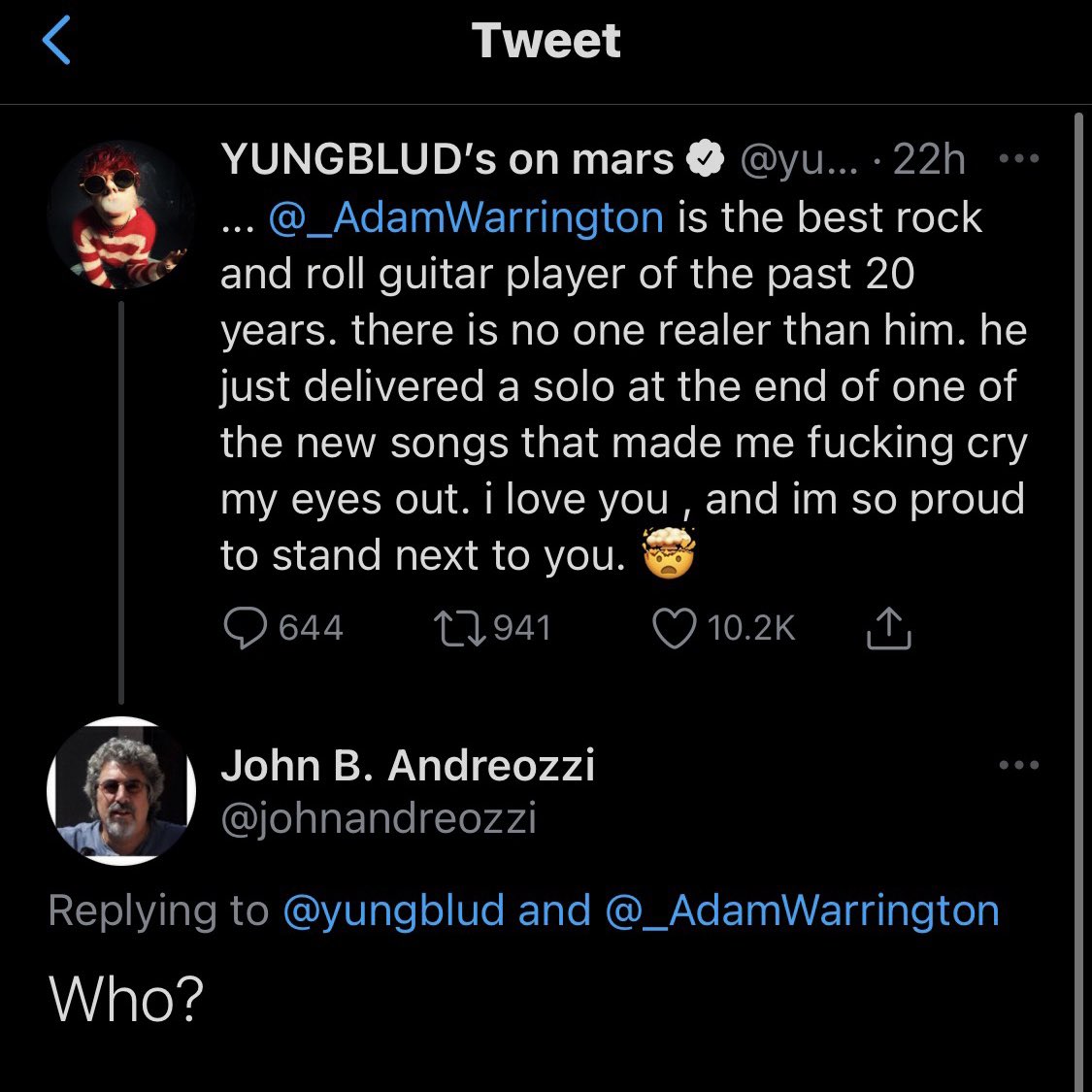 yungblud's tweet photo. ok booooomer. https://t.co/cfkzrIE8UV