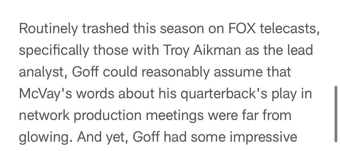 This is quite the assumption lol. Maybe Aikman just has eyes and could see Goff was playing bad...wild idea I know