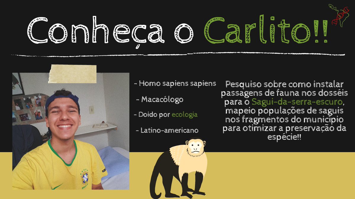 CastSapiens's tweet image. Se amarra numa fejuca e é perdidamente apaixonado por ecologia, se embrenha nas serras como ninguém e adora estudar macacos!! @CarlitoCarbixo