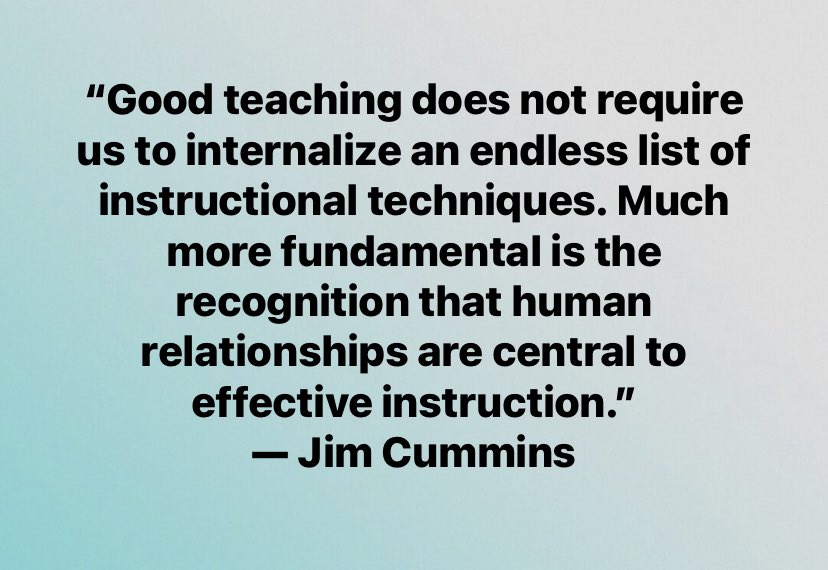 JJ_Burry's tweet image. “Good teaching does not require us to internalize an endless list of instructional techniques. Much more fundamental is the recognition that human relationships are central to effective instruction.” -Jim Cummins

#TeachWrite #XPlap