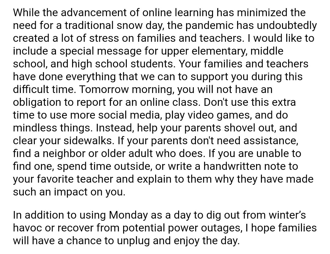 thelearningloop's tweet photo. Wellness is more than self-care. It's community care.
A #snowday message from @_htsd superintendent Bob Fisicaro:
#HawkAboutIt https://t.co/y3VOTNTATk