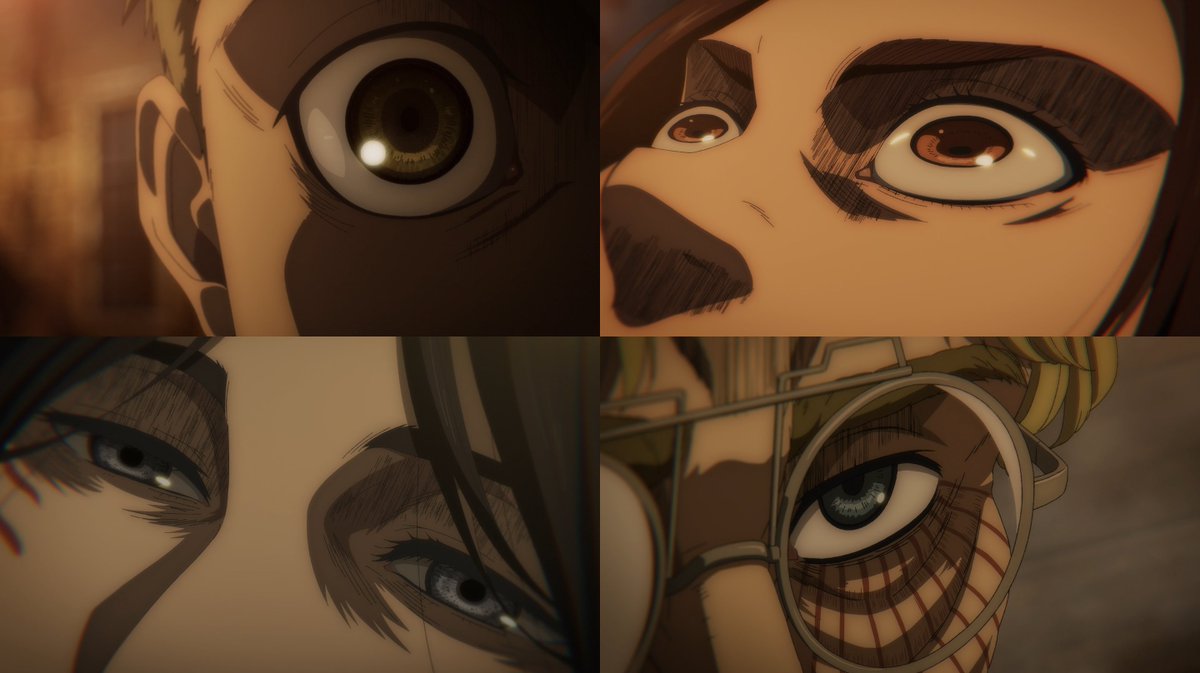 O storyboarder do ep Jiro Kanai, considerado uma lenda viva da animação e um nome nunca imaginado em SNK. Em seu storyboard, podemos perceber que ele queria fazer os personagens dialogarem apenas pelos seus olhares, fazendo seus sentimentos transbordarem nestes closes.