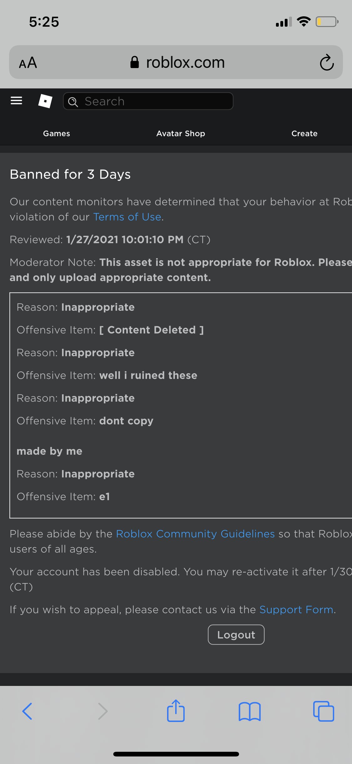 so i've been banned from roblox for 3 days and this is my avatar, i have  family on this account. : r/RobloxAvatars