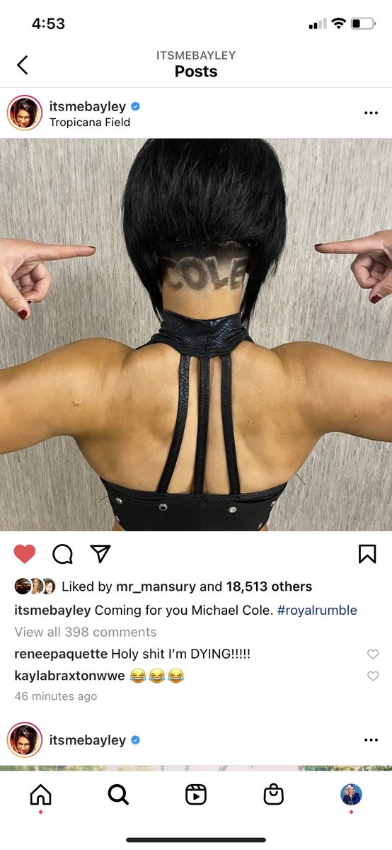 ReneePaquette's tweet photo. Please everyone see @itsBayleyWWE ‘s hair. She’s the absolute best 😂😂 https://t.co/Mf05NCaK8b