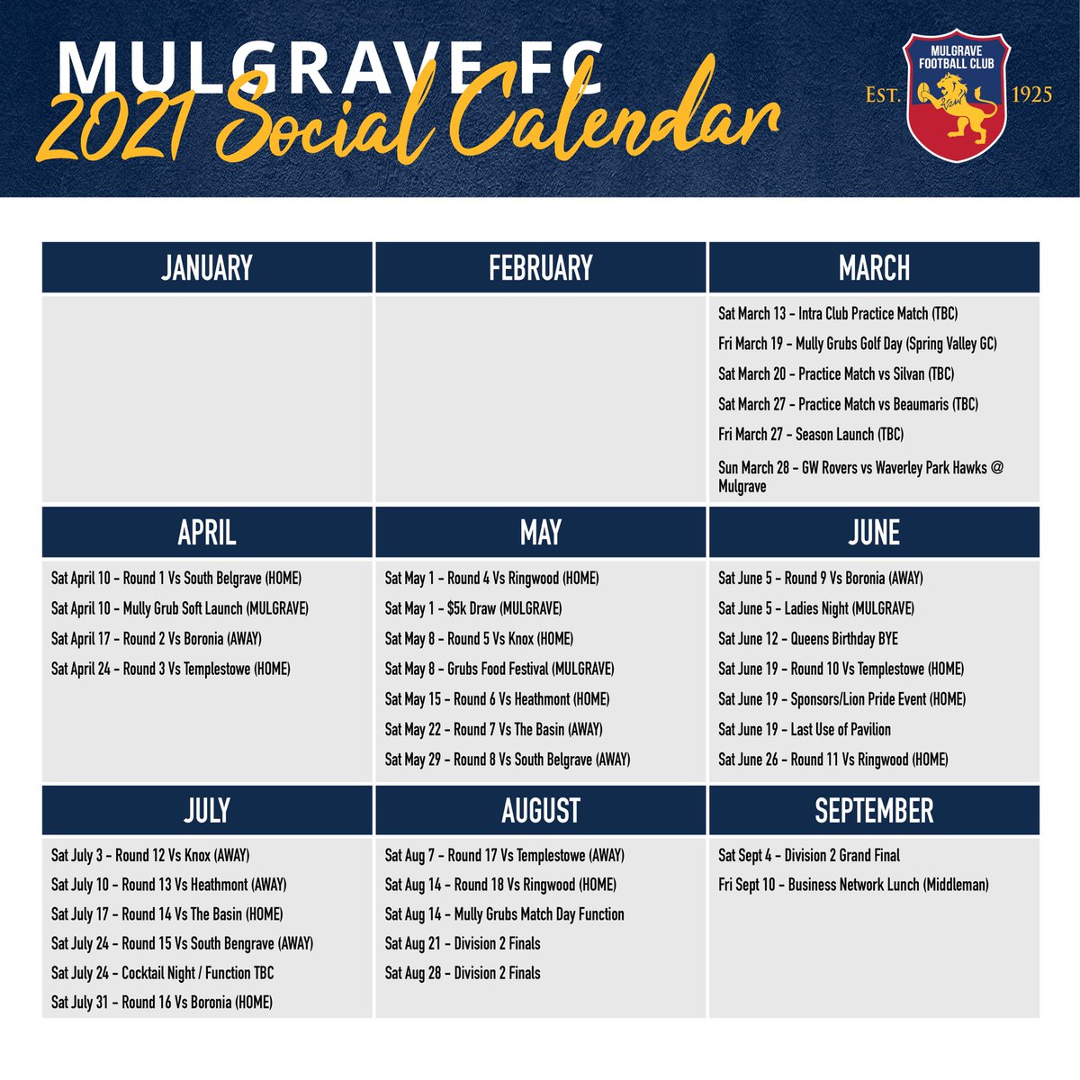 mulgravefc's tweet photo. π Start filling in the calendar... itβs set to be a very big year and weβve got some dates to lock in.
#mulgrave #mulgravefc #mully #gomully #mullygrubs
π΄π¦π΅ https://t.co/ANIEaEMdbe