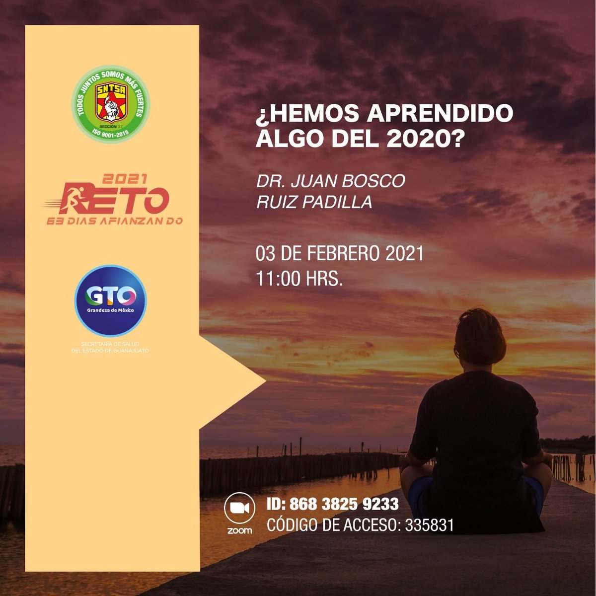 #NoTeLoPierdas #Agendalo
Conferencia del Reto 63 días Afianzando Hábitos . 
¿Hemos Aprendido Algo del 2020?
📆 Miércoles 03 de Febrero 
⏰ 11:00 hrs