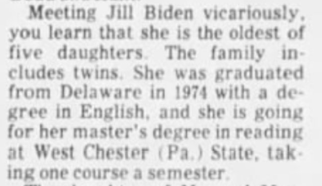 19/ In 1974, Jill apparently graduated from the University of Delaware with a Bachelor's degree in English.