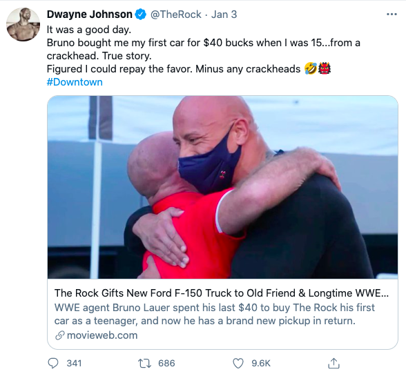 3) He commits random acts of kindness.Johnson bought a car for his old friend. He surprised a 13-year-old fan with a personalized video. He once even highlighted other kind people doing kind things!