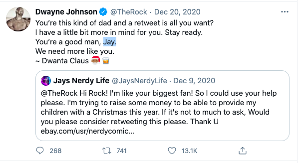 2) He uses people's names. Dale Carnegie once said: "Remember that a person’s name is to that person the sweetest and most important sound in any language."People love to hear their own name — especially if it's used by someone like The Rock. And The Rock does this *a lot.*