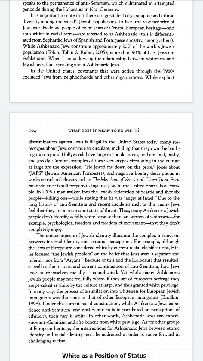 Some examples of Critical Race Theory (generalist) talking about Jews. This is the usual routine: arguing that they are, in fact, white (privileged), saying they deny it, and suggesting anti-Black racism is vaguely part of how they got white.