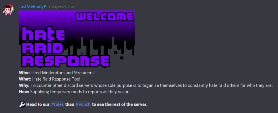 JustMeEmilyP 💕 on X: “Introducing: Hate Raid Response. A Discord