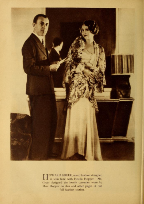 I find the costumes in this movie, from Susan's doomed evening gown to David's marabou nightie, just perfect. The designer was Howard Greer, shown here in a 1930 fan-mag pose with a young Hedda Hopper.