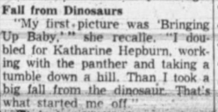 A clip from a 1957 interview with Helen Thurston, described as “Hollywood’s most noted stunt girl.” It ran in Bob Thomas’ syndicated AP column.  #CriterionMovieClub