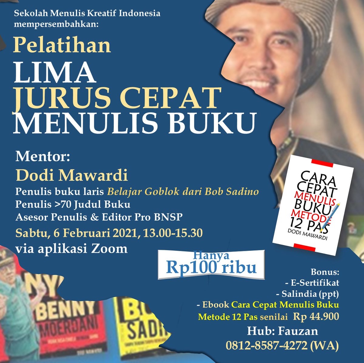 Nah Sabtu 6 Februari pelatihan menulis buku biar cepat tuntas. Biaya tetap terjangkau.