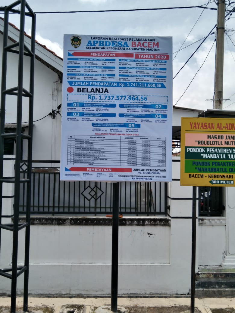 afif_nafiza's tweet photo. Transparansi #apbdesa tahun anggaran 2021 dan realisasi apbdes TA 2020 ds #bacem kec #kebonsari kab #madiun
#danadesa #pld #pldkebonsari #tppimadiun #tppijawatimur
@jokowi
@halimiskandarnu
@aguss4494
@Pujiastuti_iput https://t.co/r5XKh68kvj