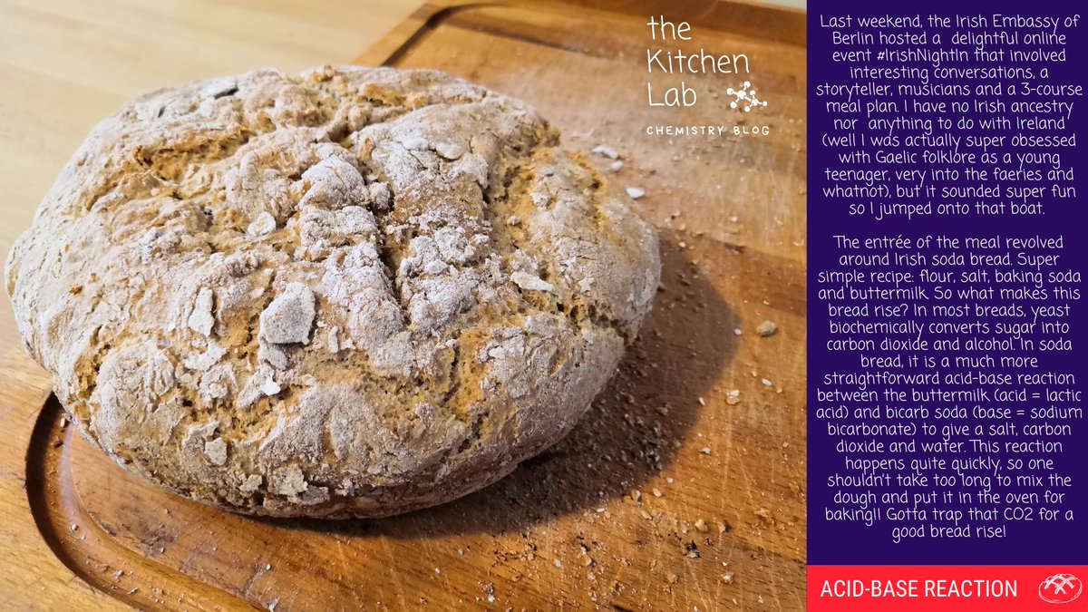 theKitchenLab_'s tweet photo. Acid-base reactions give us delightful Irish soda bread!
#thekitchenlab #foodscience #food #science #chemistry #foodchemistry #scicomm #foodfacts #foodblog #funfacts #irish #sodabread #bread #acidbase #buttermilk #soda #bicarbsoda #baking #homebaked #flour #tasty https://t.co/aqO75wsyB8