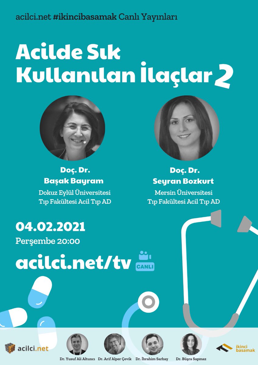 İkinci Basamak, bu perşembe saat 20:00’de “Acilde Sık Kullanılan İlaçlar-2” bölümüyle acilci.net/tv adresinde canlı yayında. #ikincibasamak <a href="/draltunci/">Yusuf Ali Altuncı</a> <a href="/drcevik/">Arif Alper Cevik</a>