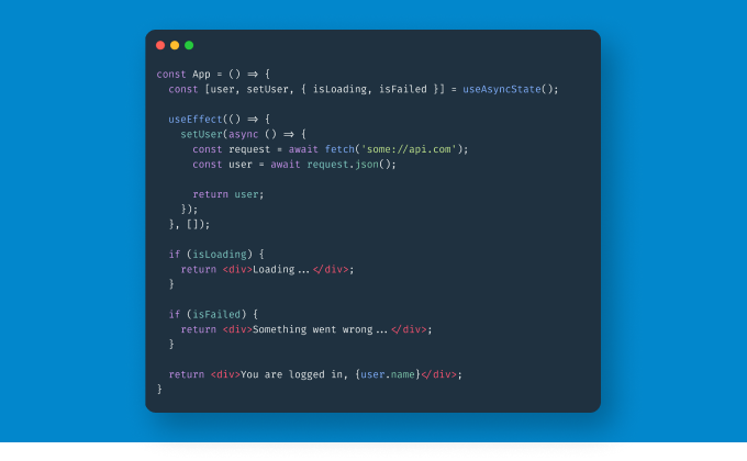 Working with async state updates in React often includes a bit of boilerplate.I created this custom hook to deal with async state.It optionally supports Recoil atoms as well.  https://gist.github.com/SimonHoiberg/7bebb7074247352e2ac178726adc5c64
